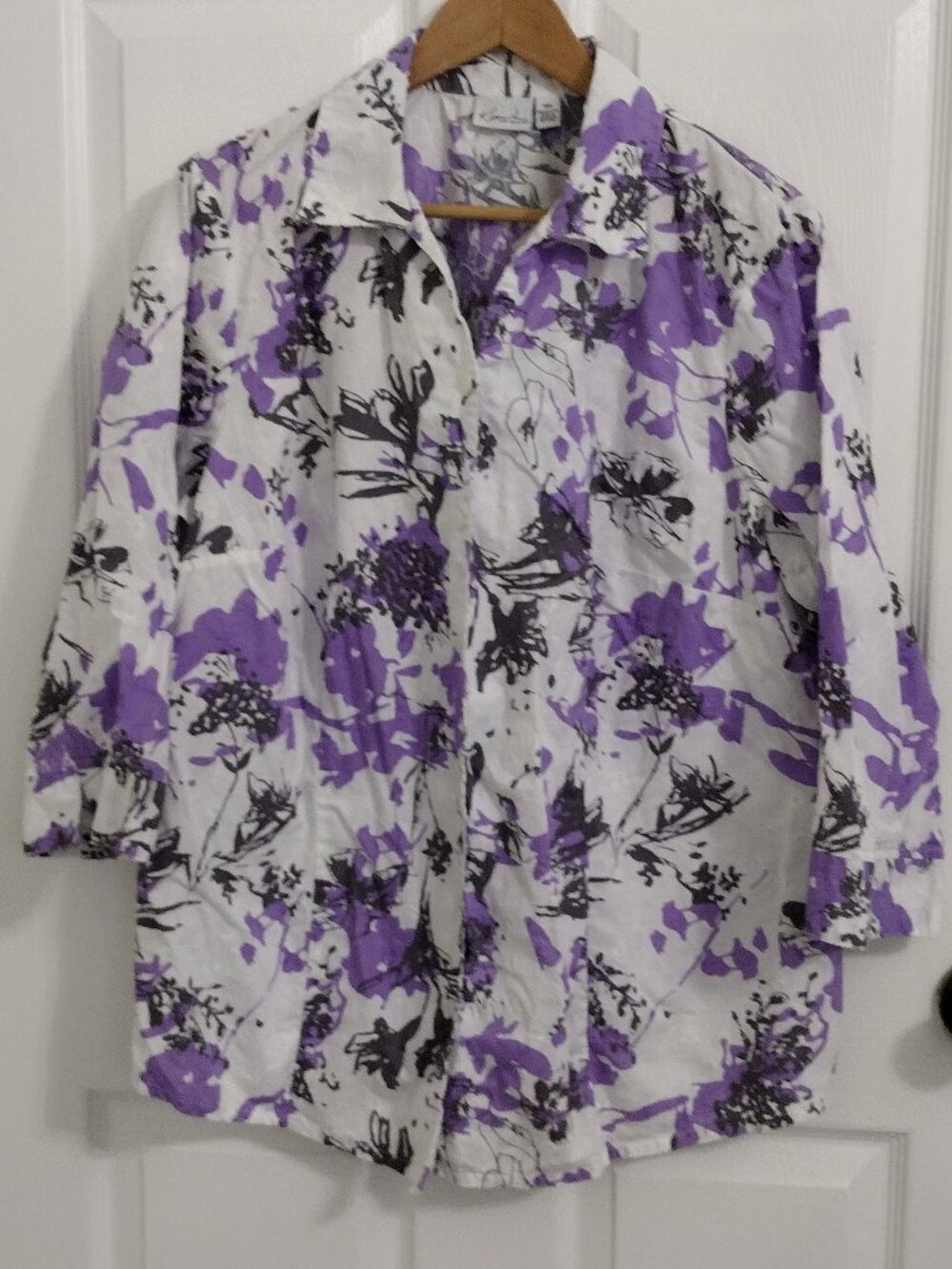 Kim Rogers Woman Floral Button Front Blouse Women’s Plus Size 18W Purple White C - Picture 2 of 5